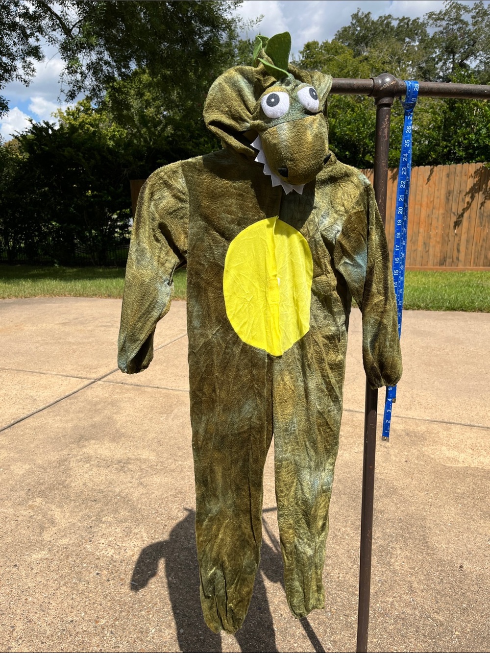 Green Dinosaur Kids Costume with Yellow Belly Hood - Plush One-Piece